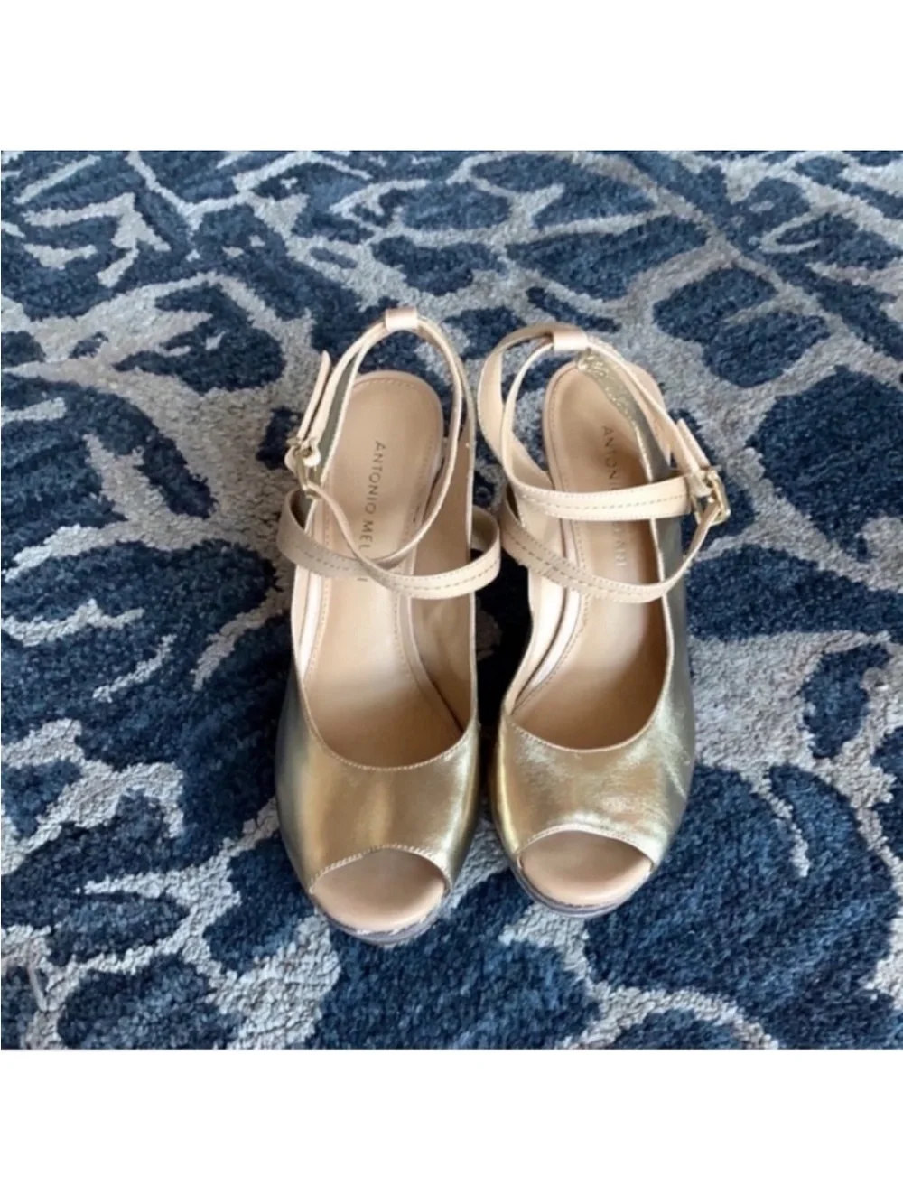Antonia Melani Leather Wedge platform heeled Sandals/Shoes Sz 7 Gold Animal